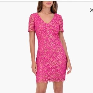 Kensie Vibrant Pink Lace Mini Dress with gold flecks size 2 NWT*